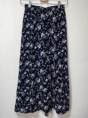 Beaunie Floral Flare Long Skirt Black Elastic Waist